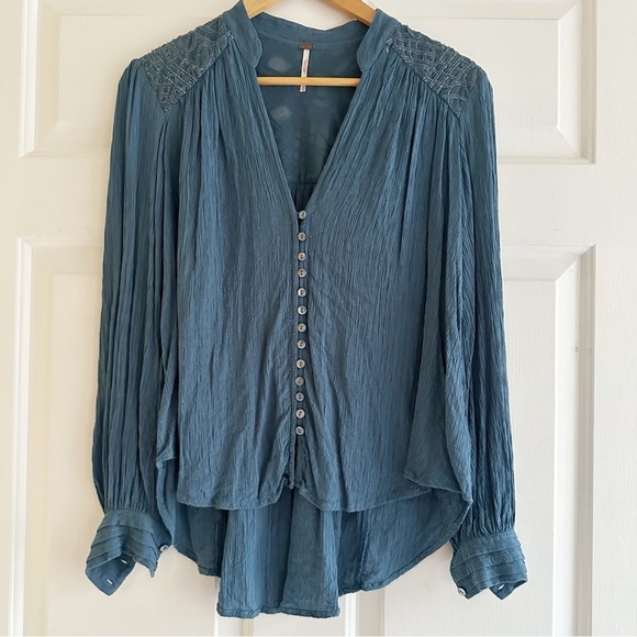 Free People Blue Canyon Rose Lace Embroidered Boho Blouse Size XS - Picture 3 of 9